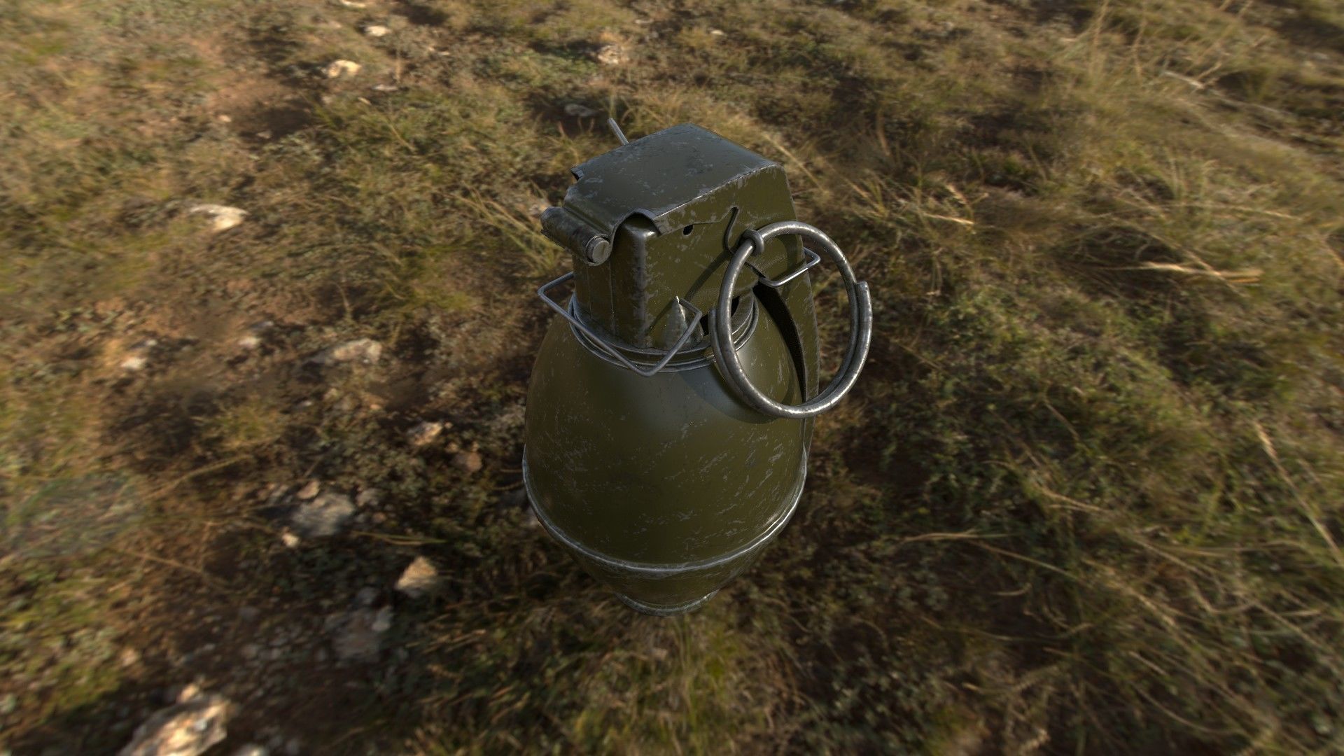M61 3D Model metal grenade in middle of field 3D model_2