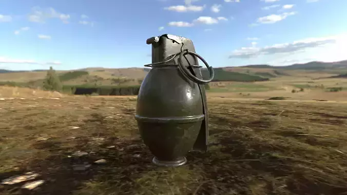 M61 3D Model metal grenade in middle of field