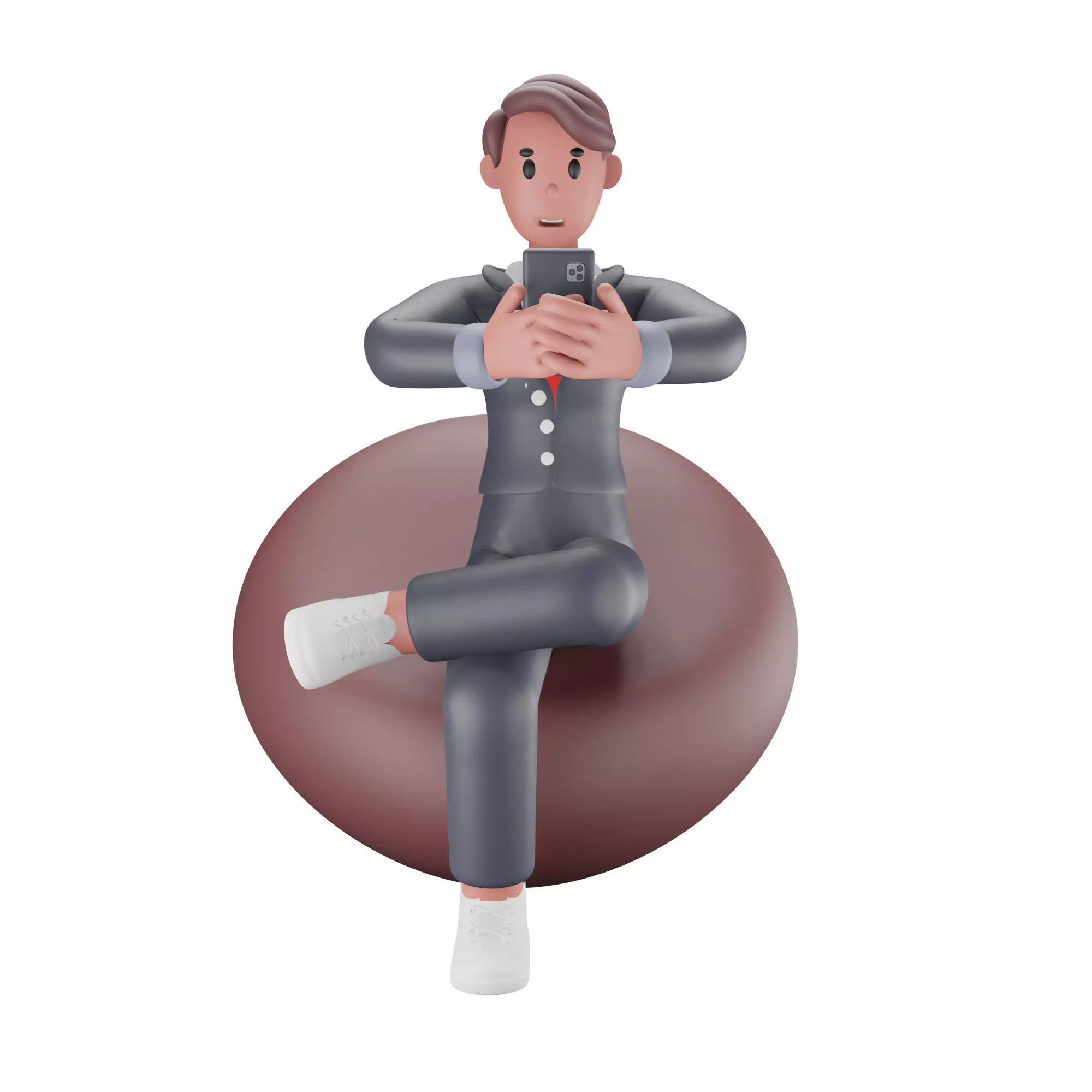 3d man character checking his phone while sitting Low-poly 3D model_0