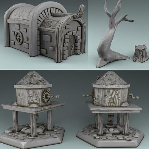 The barn and the tree 3D print model