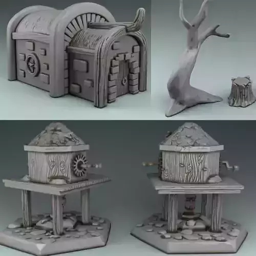 The barn and the tree 3D print model