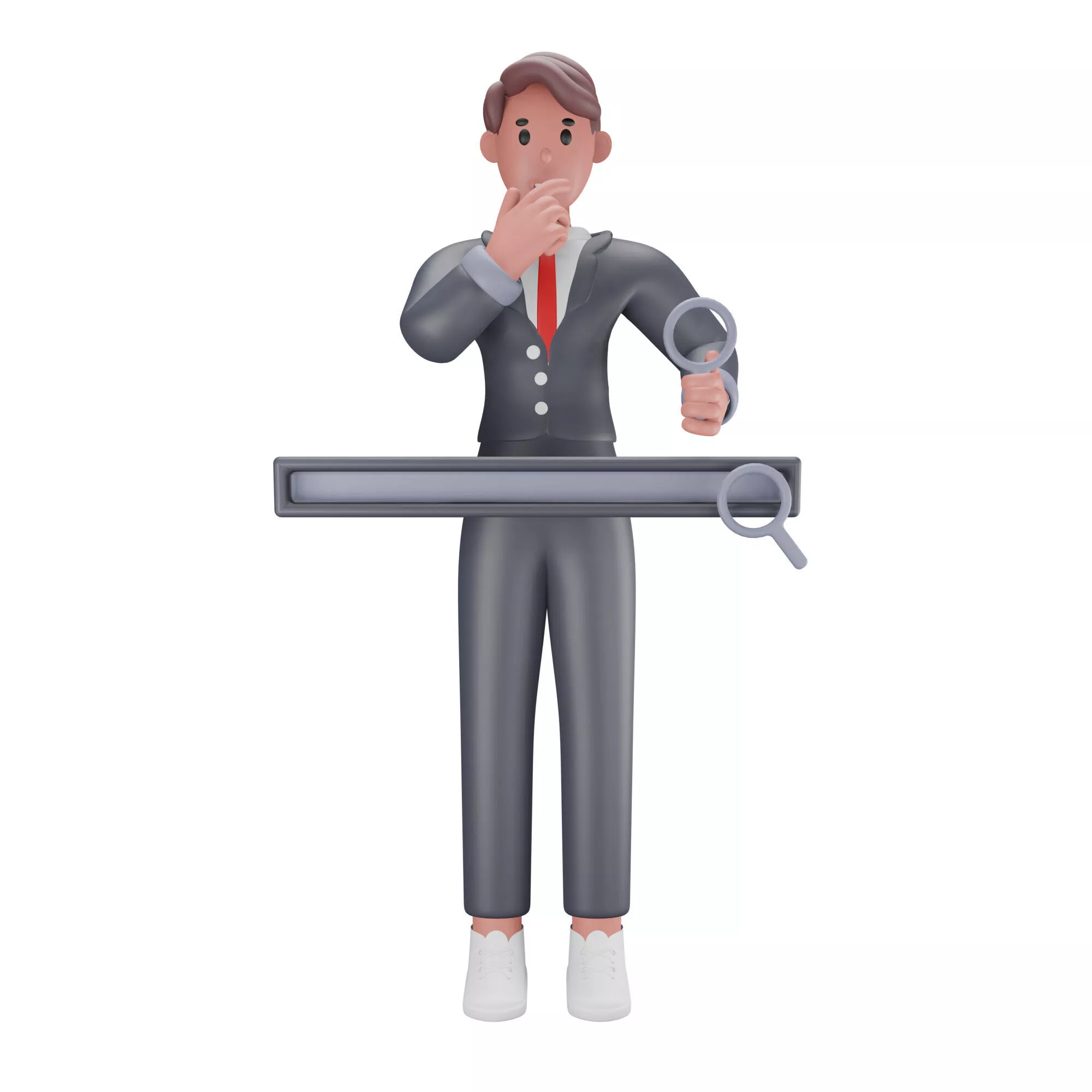 3d man character looking online with help search Low-poly 3D model