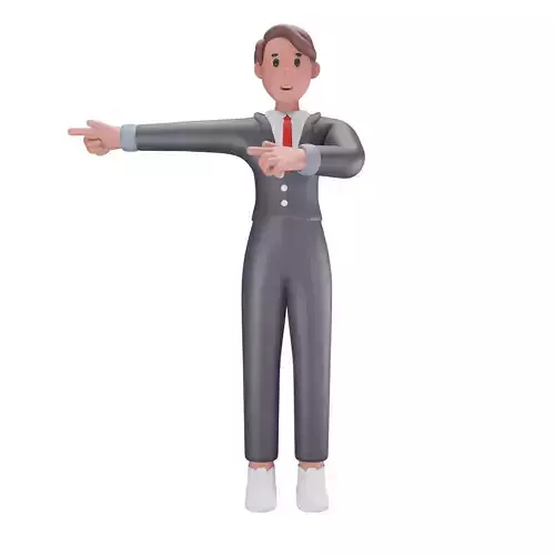 3d man character pointing at him Low-poly 3D model