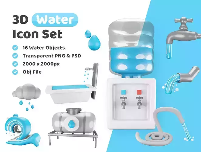 Water Icon Pack 3D Model