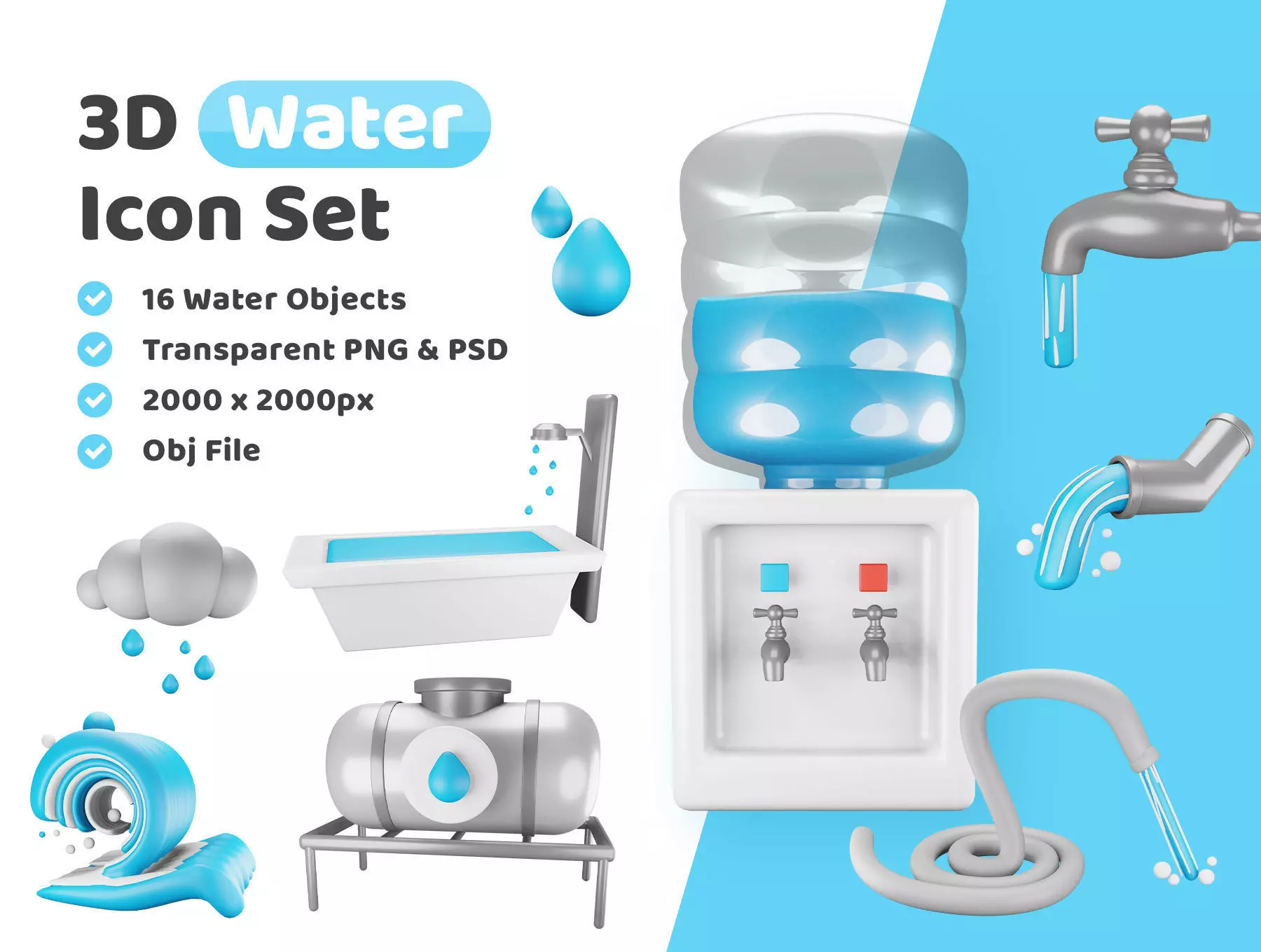 Water Icon Pack 3D Model Low-poly 3D model_0