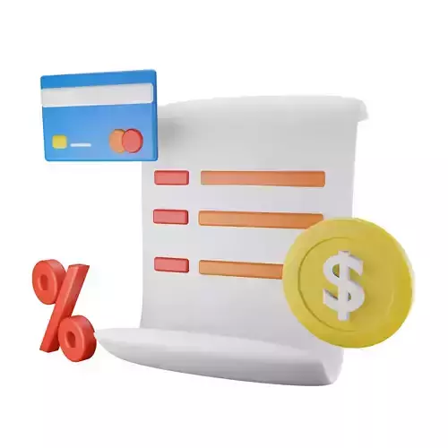 invoice sheet of paper with credit card and dollar sign