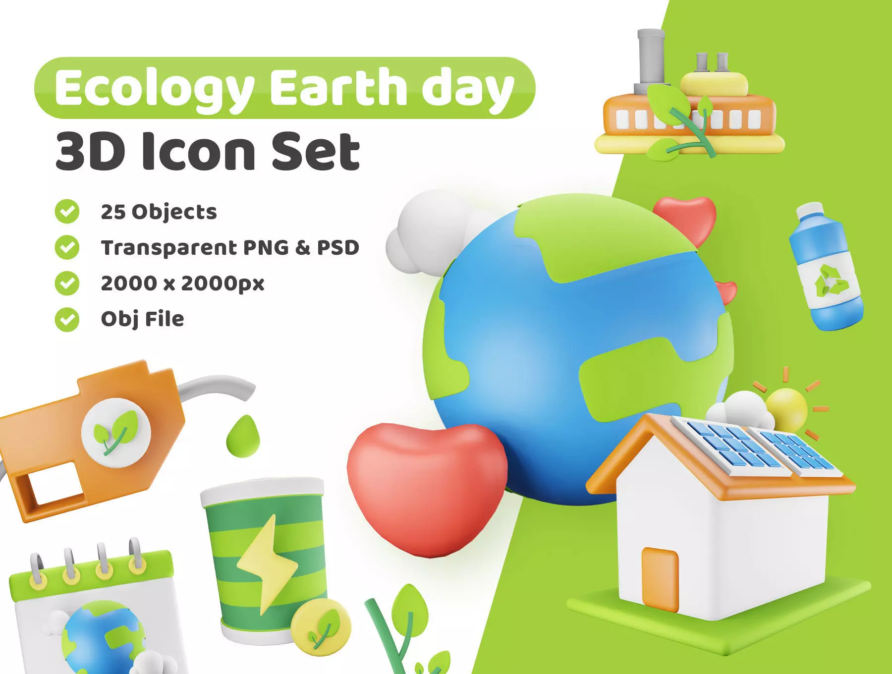 Ecology Earth Day Icon Pack 3D Model Low-poly 3D model_0