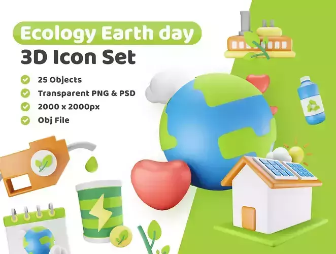 Ecology Earth Day Icon Pack 3D Model