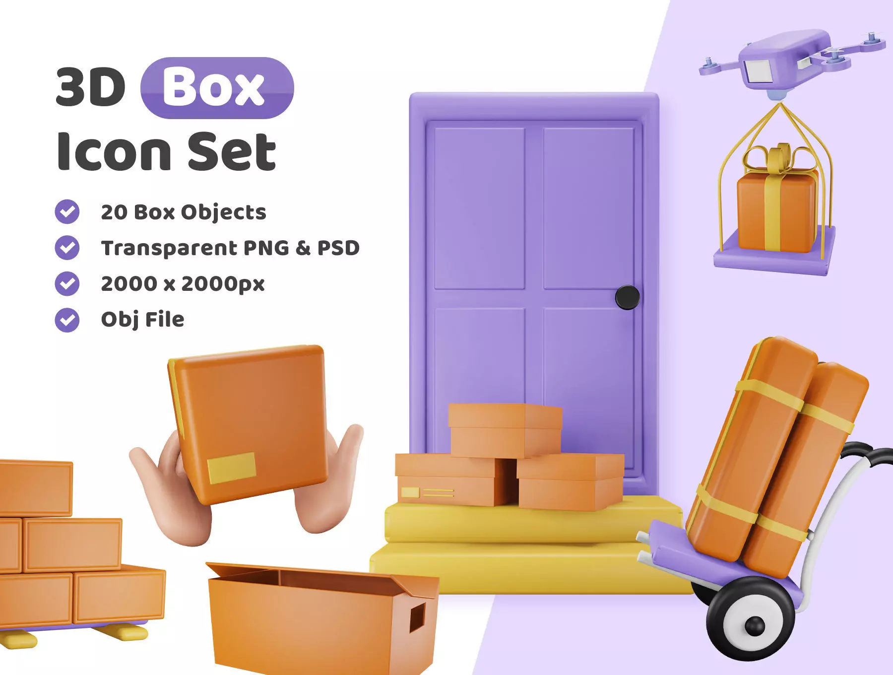 Box Icon Pack 3D Model Low-poly 3D model_0