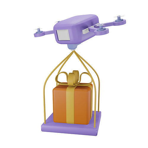 drone with gift box Low-poly 3D model