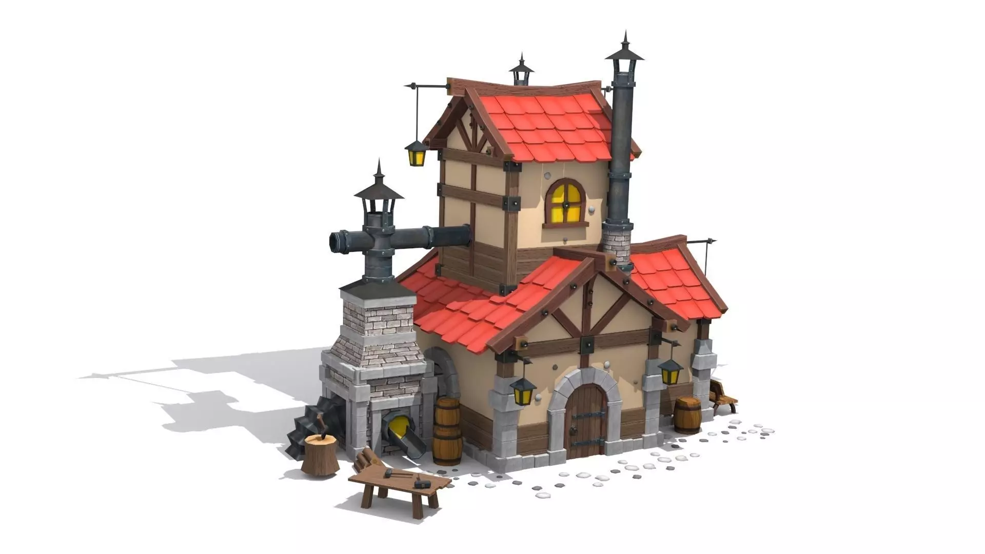 cartoon forge Low-poly 3D model_0