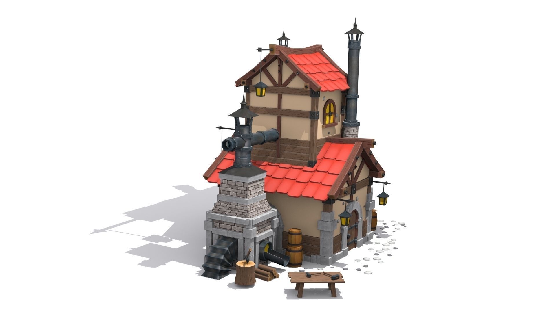cartoon forge Low-poly 3D model_1