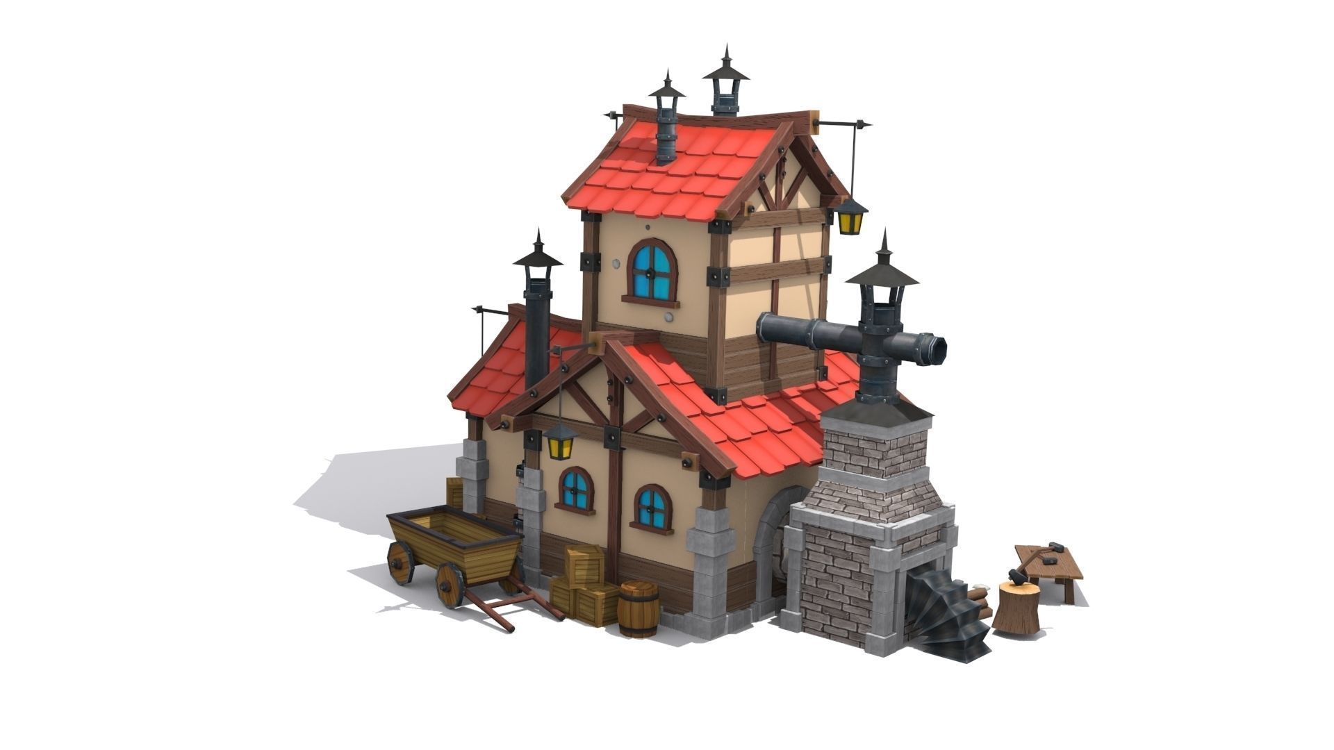 cartoon forge Low-poly 3D model_2