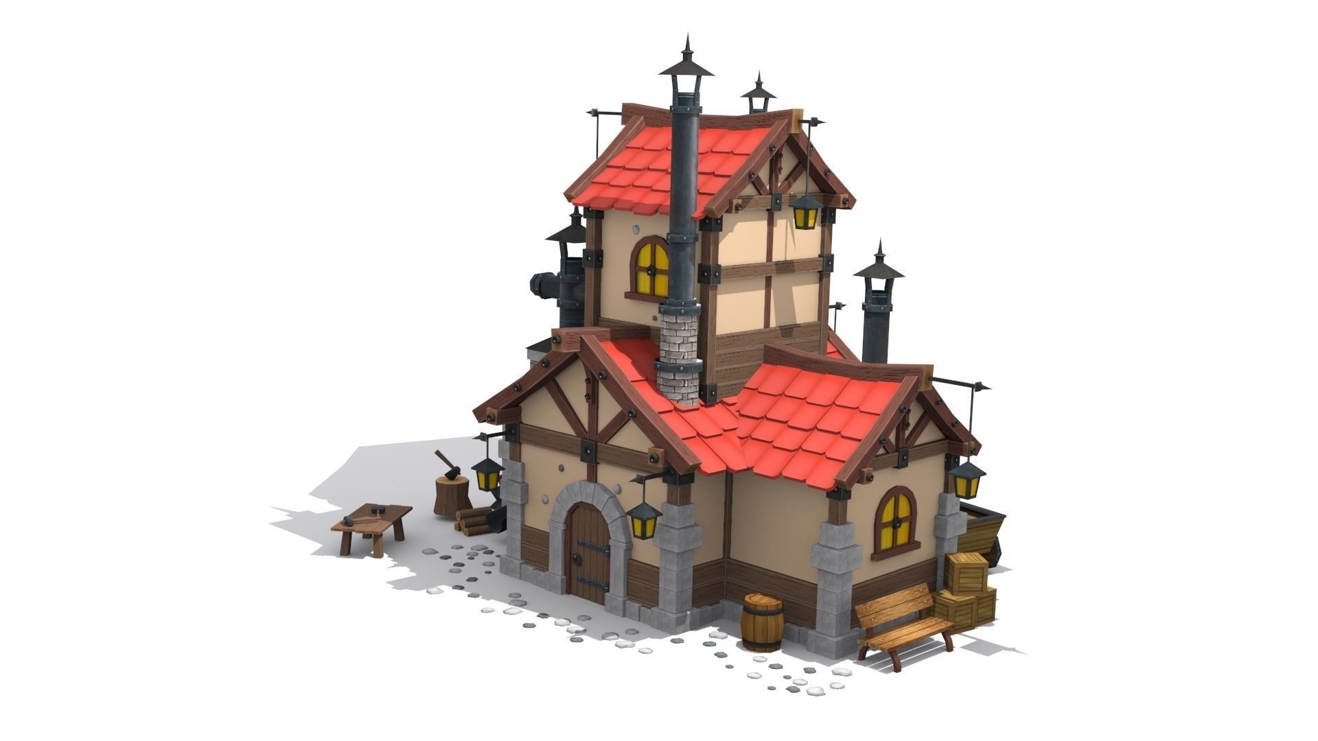 cartoon forge Low-poly 3D model_4