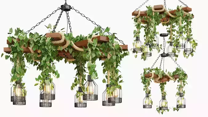 Wood Ceiling Lamp with Rope