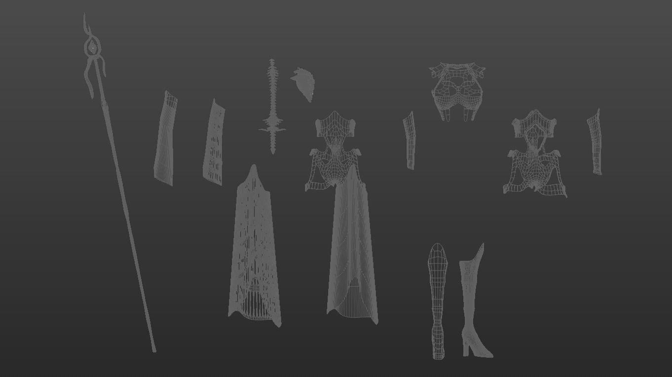 Necromancer Sorceress and Item Set Low-poly 3D model_16