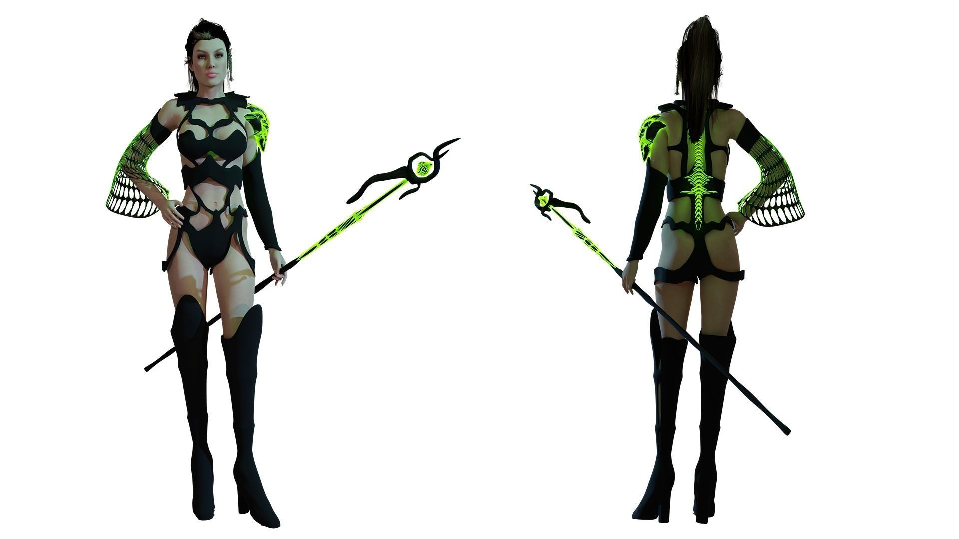 Necromancer Sorceress and Item Set Low-poly 3D model_9