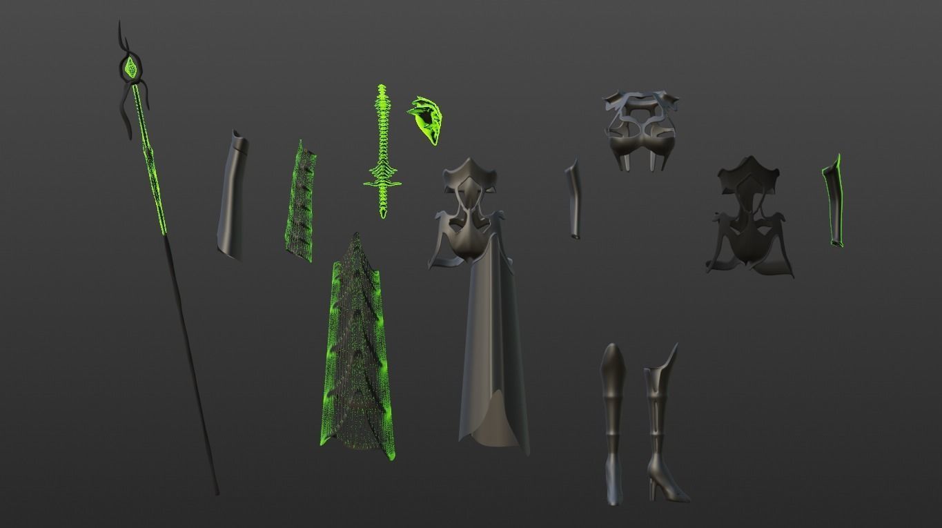 Necromancer Sorceress and Item Set Low-poly 3D model_18