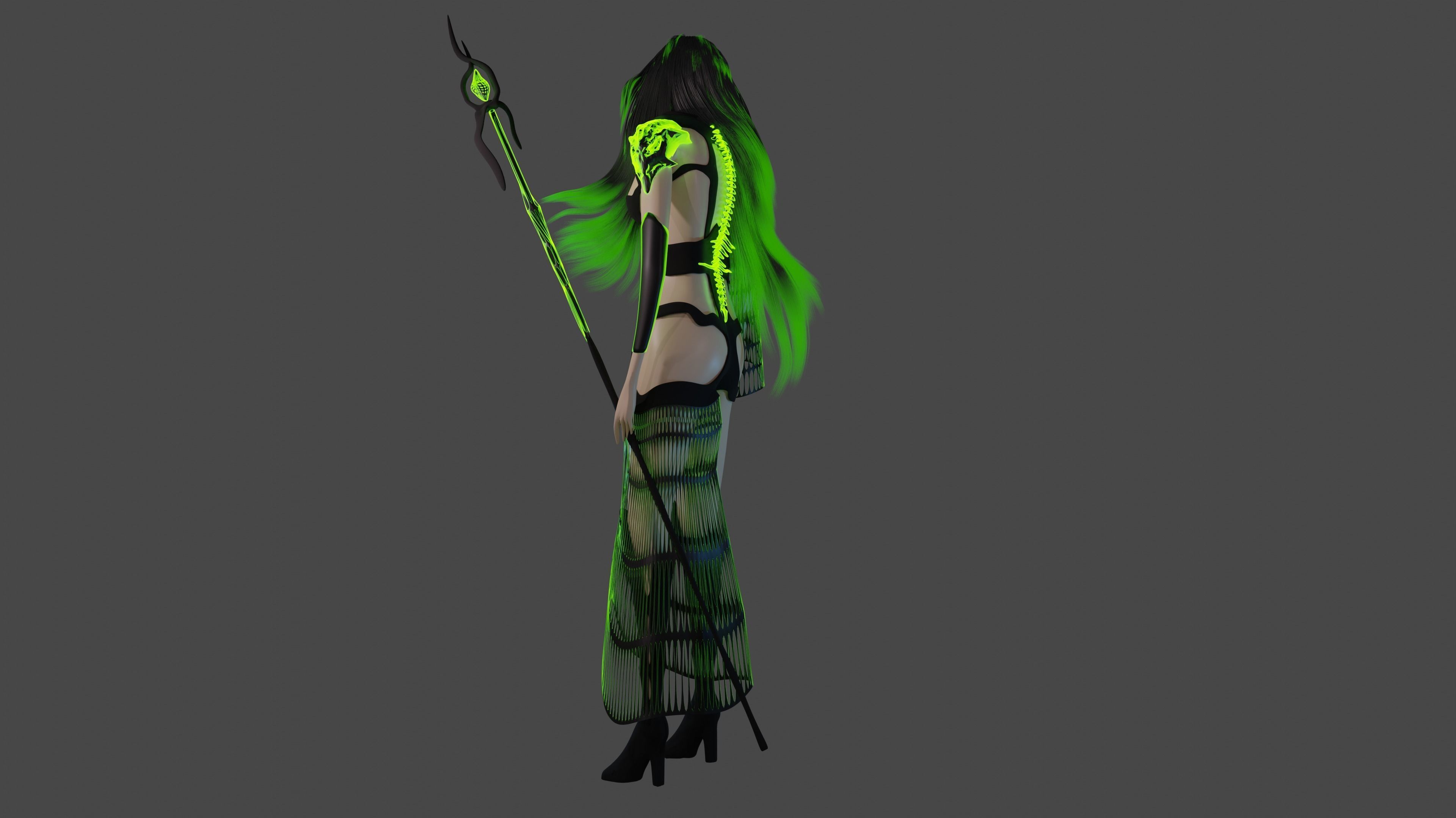 Necromancer Sorceress and Item Set Low-poly 3D model_12