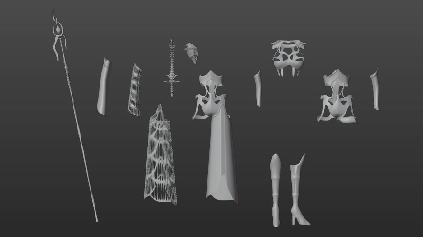 Necromancer Sorceress and Item Set Low-poly 3D model_17