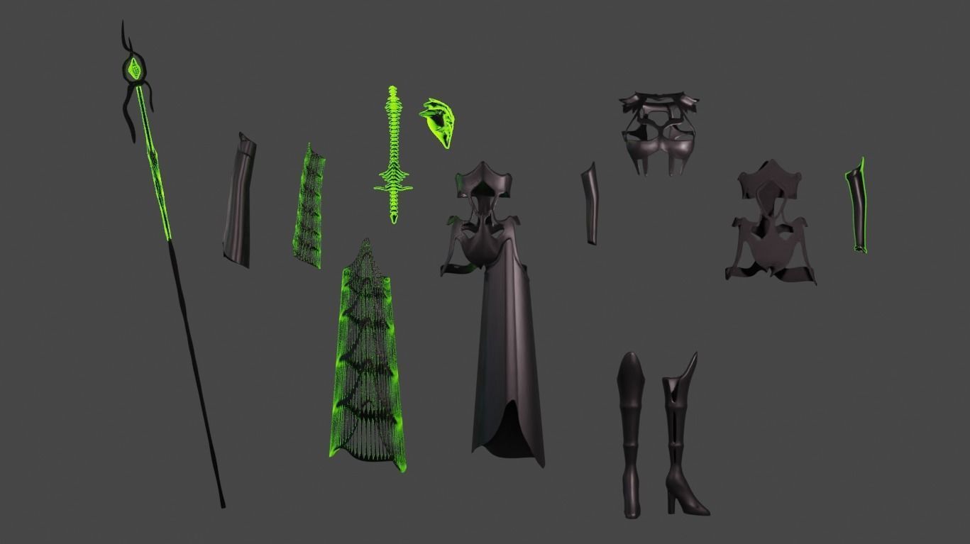 Necromancer Sorceress and Item Set Low-poly 3D model_19