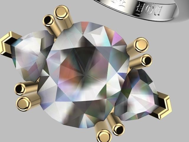 US 1 to 13 sizes TRI STONE RING STL VERIFIED 3D print model_15