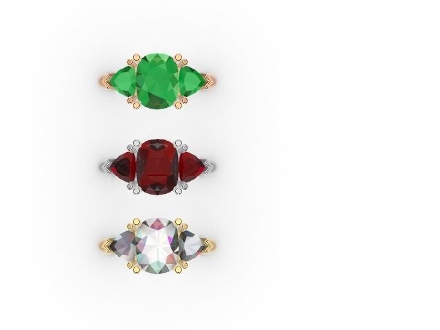 US 1 to 13 sizes TRI STONE RING STL VERIFIED 3D print model_5