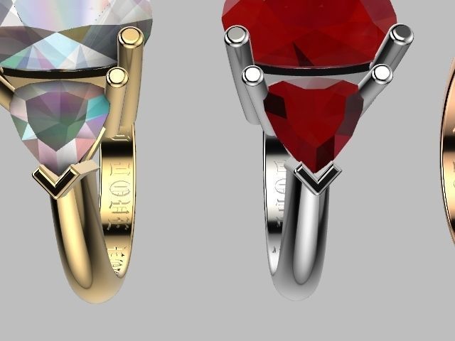 US 1 to 13 sizes TRI STONE RING STL VERIFIED 3D print model_14