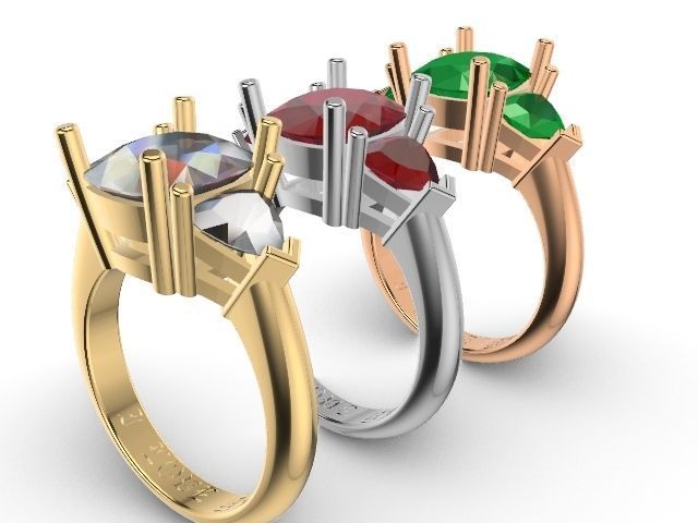 US 1 to 13 sizes TRI STONE RING STL VERIFIED 3D print model_1
