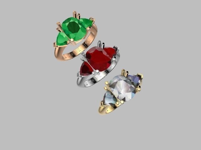 US 1 to 13 sizes TRI STONE RING STL VERIFIED 3D print model_10