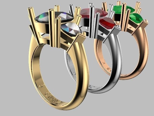 US 1 to 13 sizes TRI STONE RING STL VERIFIED 3D print model_13