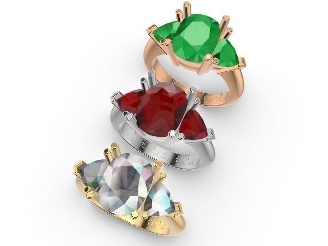 US 1 to 13 sizes TRI STONE RING STL VERIFIED 3D print model_6