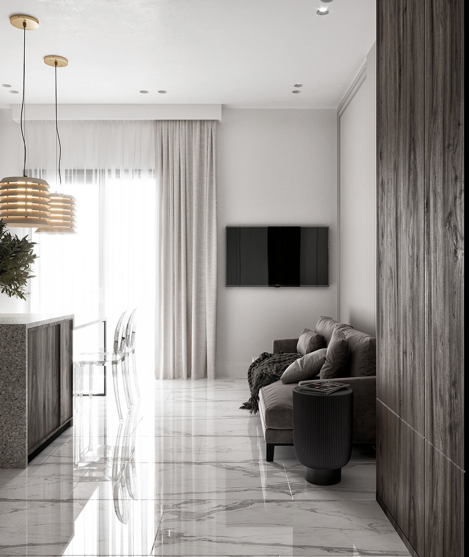 Kitchen modern with marble counter tops Low-poly 3D model_6