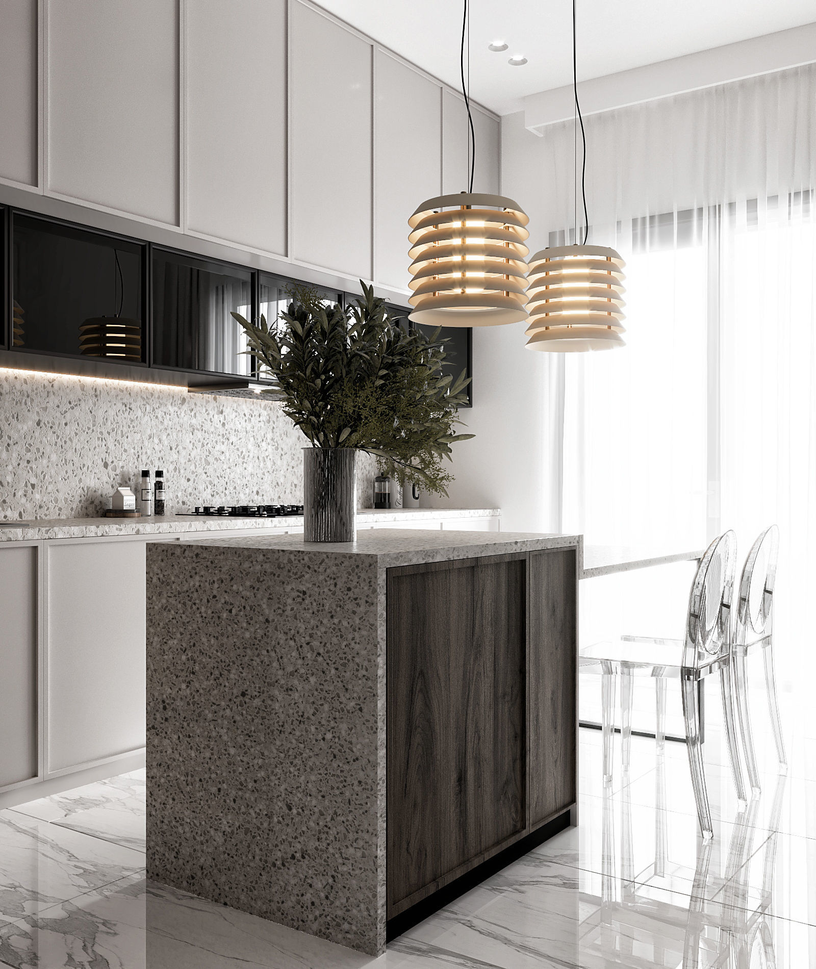 Kitchen modern with marble counter tops Low-poly 3D model_3