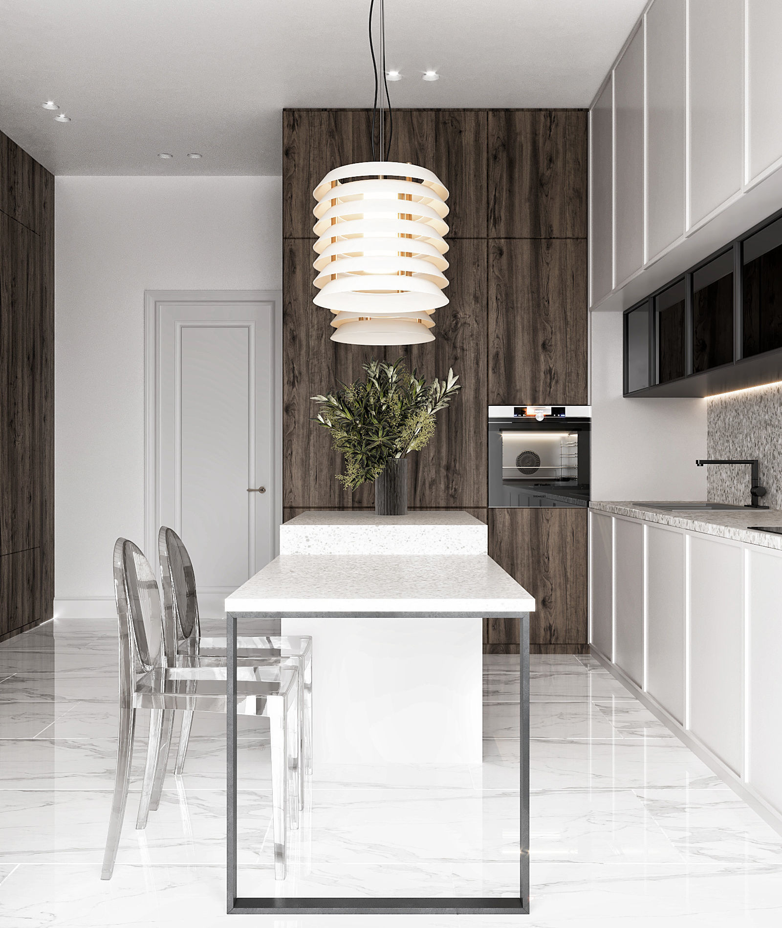 Kitchen modern with marble counter tops Low-poly 3D model_1