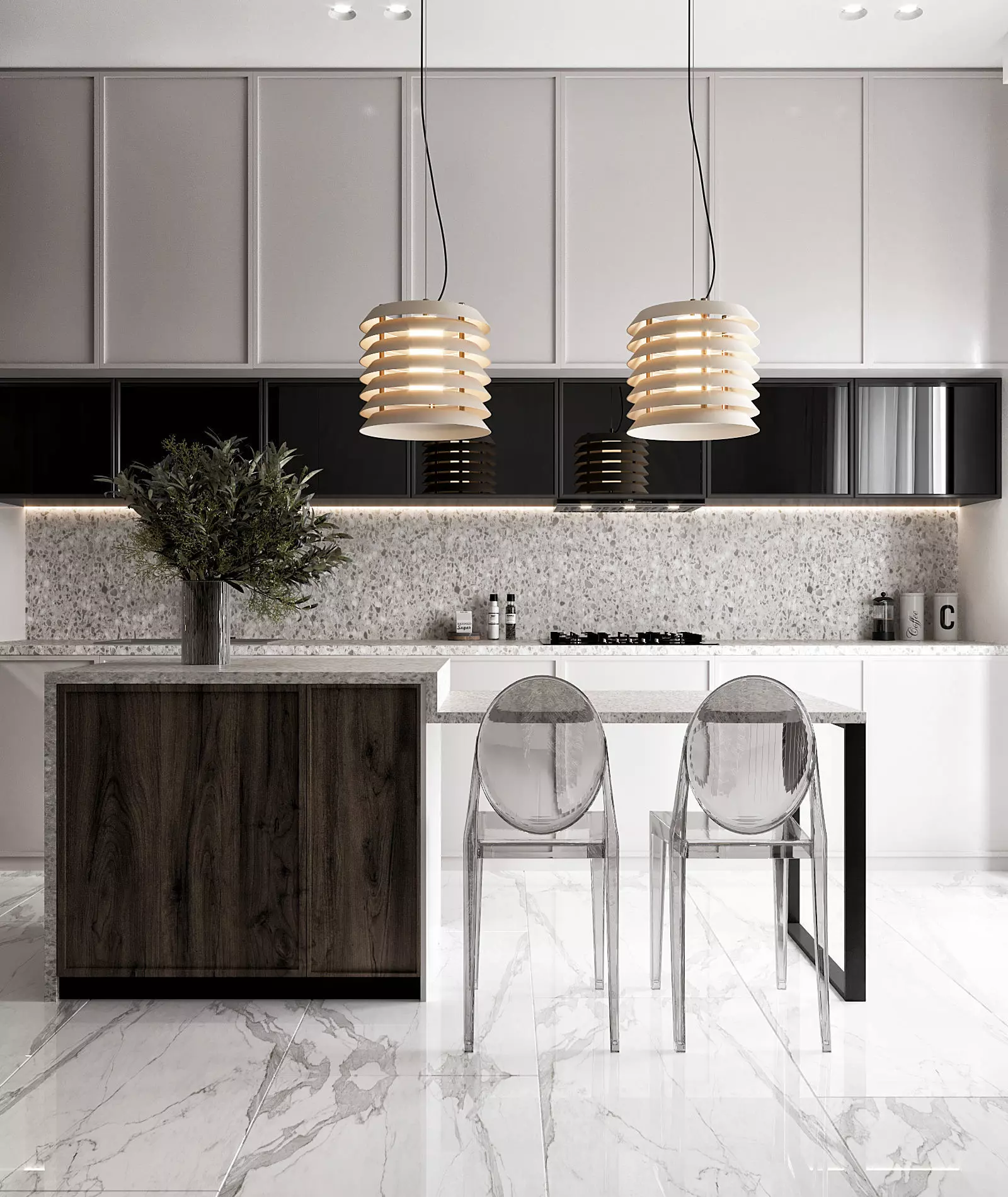 Kitchen modern with marble counter tops Low-poly 3D model_0