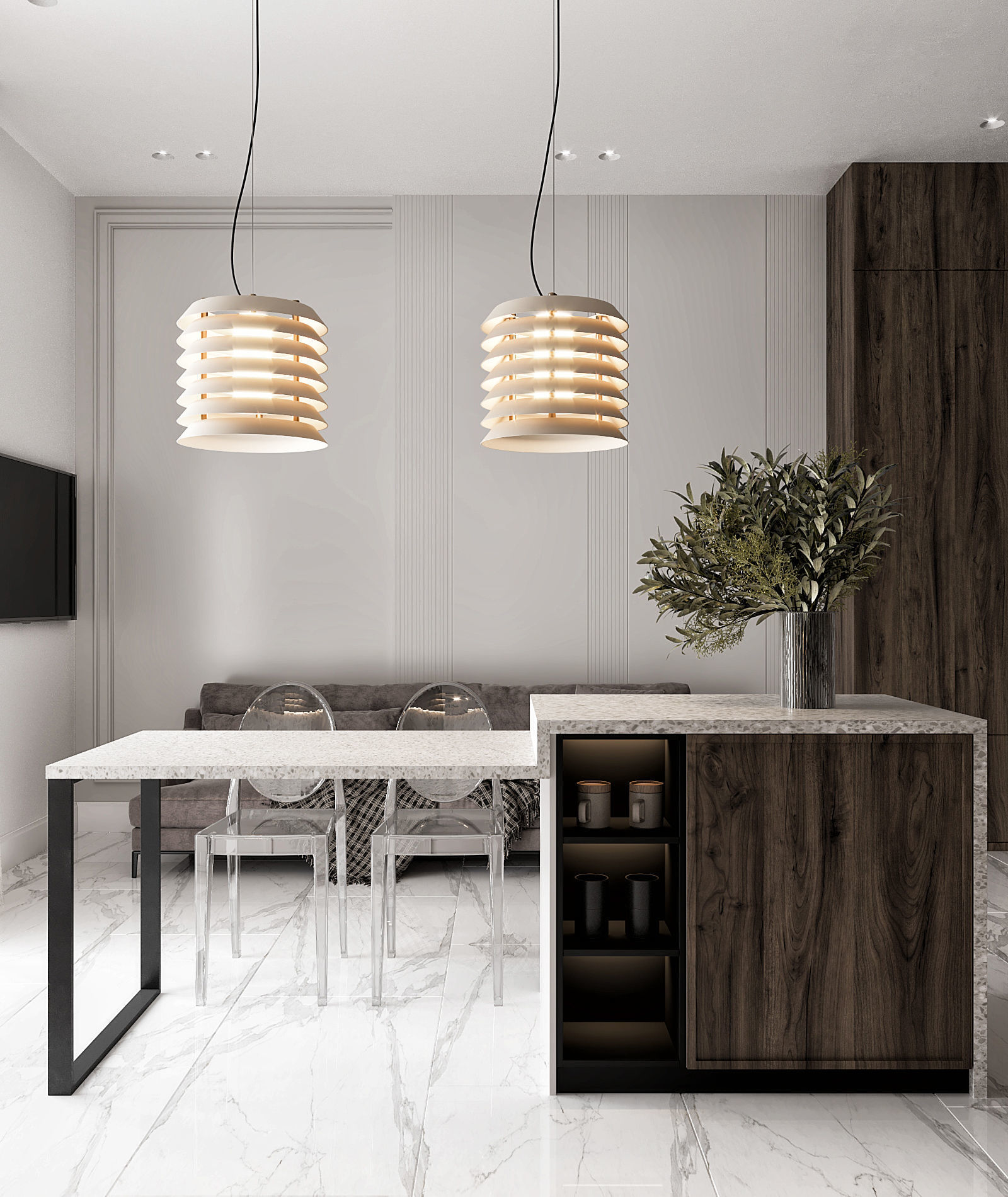 Kitchen modern with marble counter tops Low-poly 3D model_2