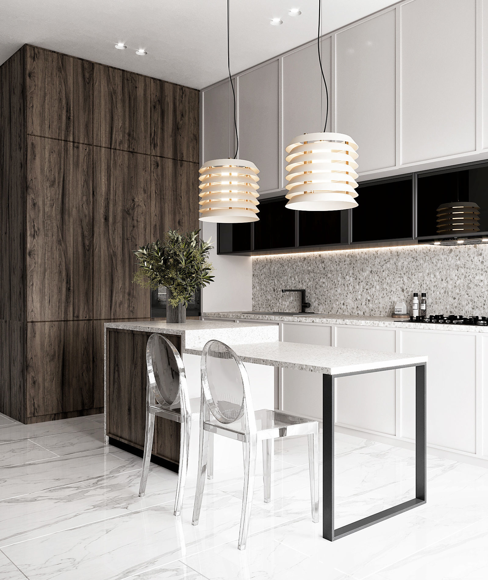 Kitchen modern with marble counter tops Low-poly 3D model_4