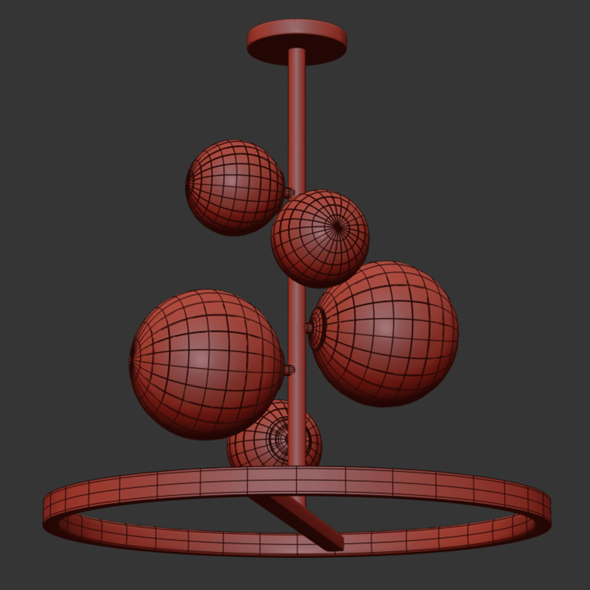 Chandelier glass spheres pendant light Low-poly 3D model_2