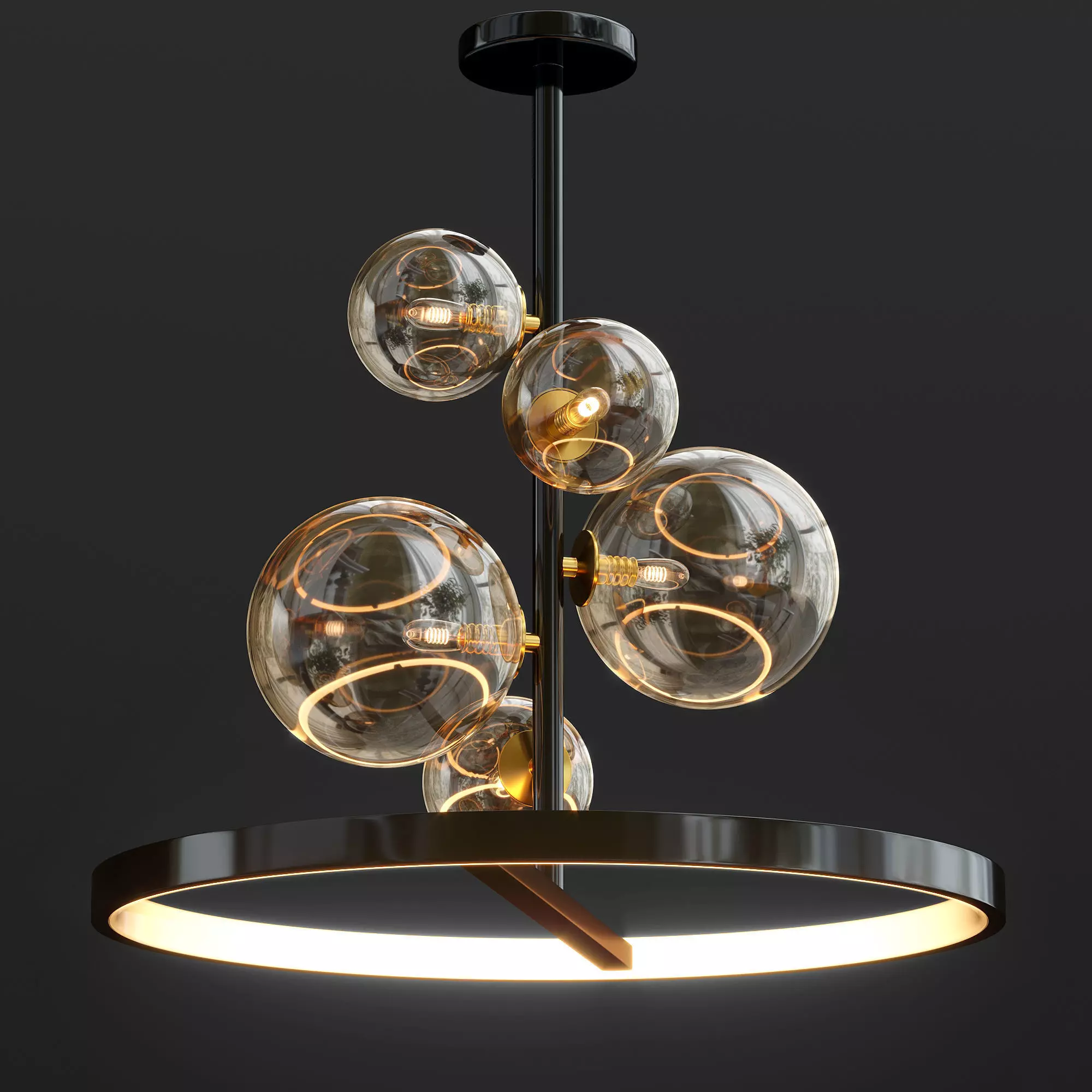 Chandelier glass spheres pendant light Low-poly 3D model_0