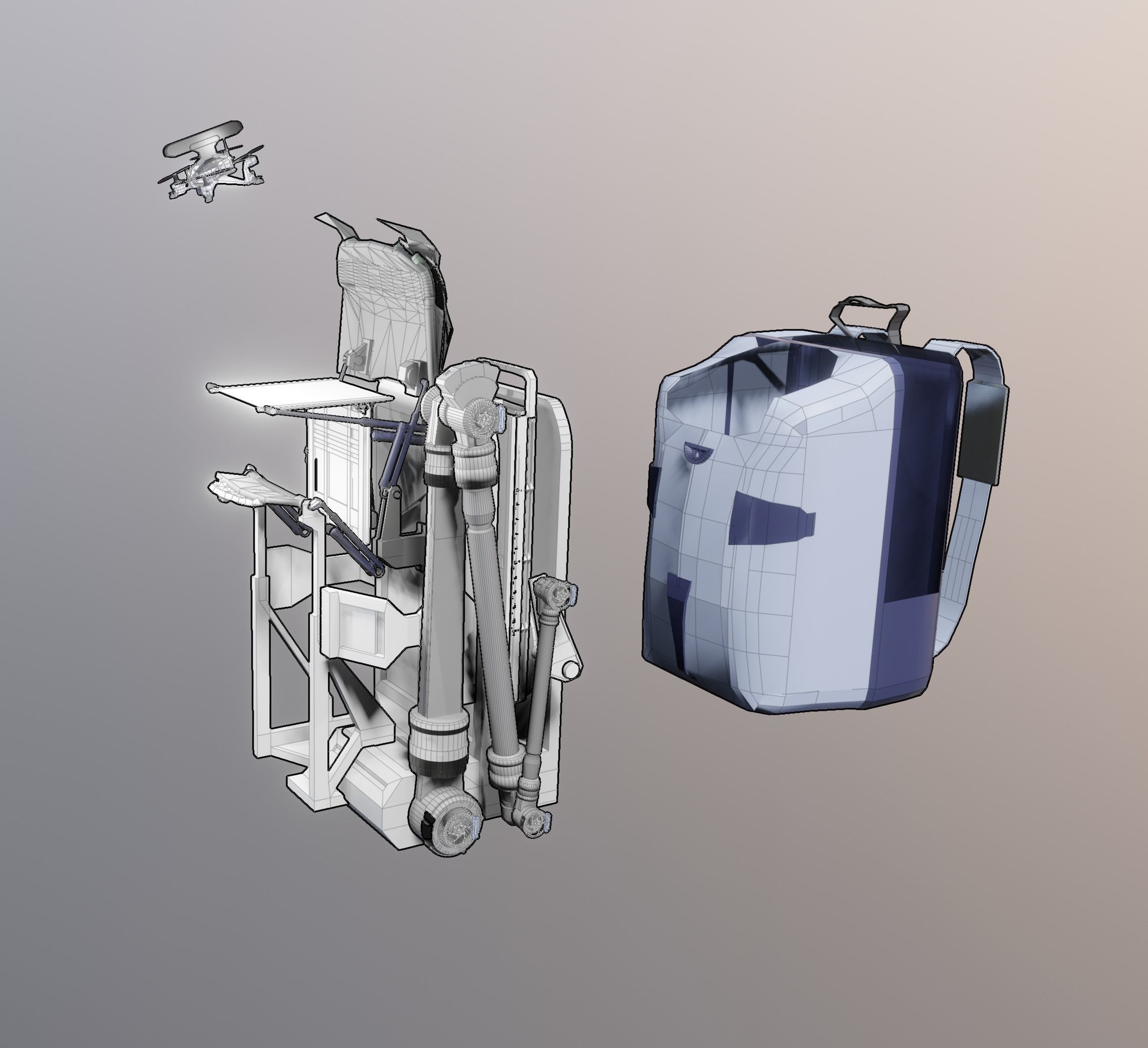 Robotic Backpack and Drone Launch Station 3D model_8