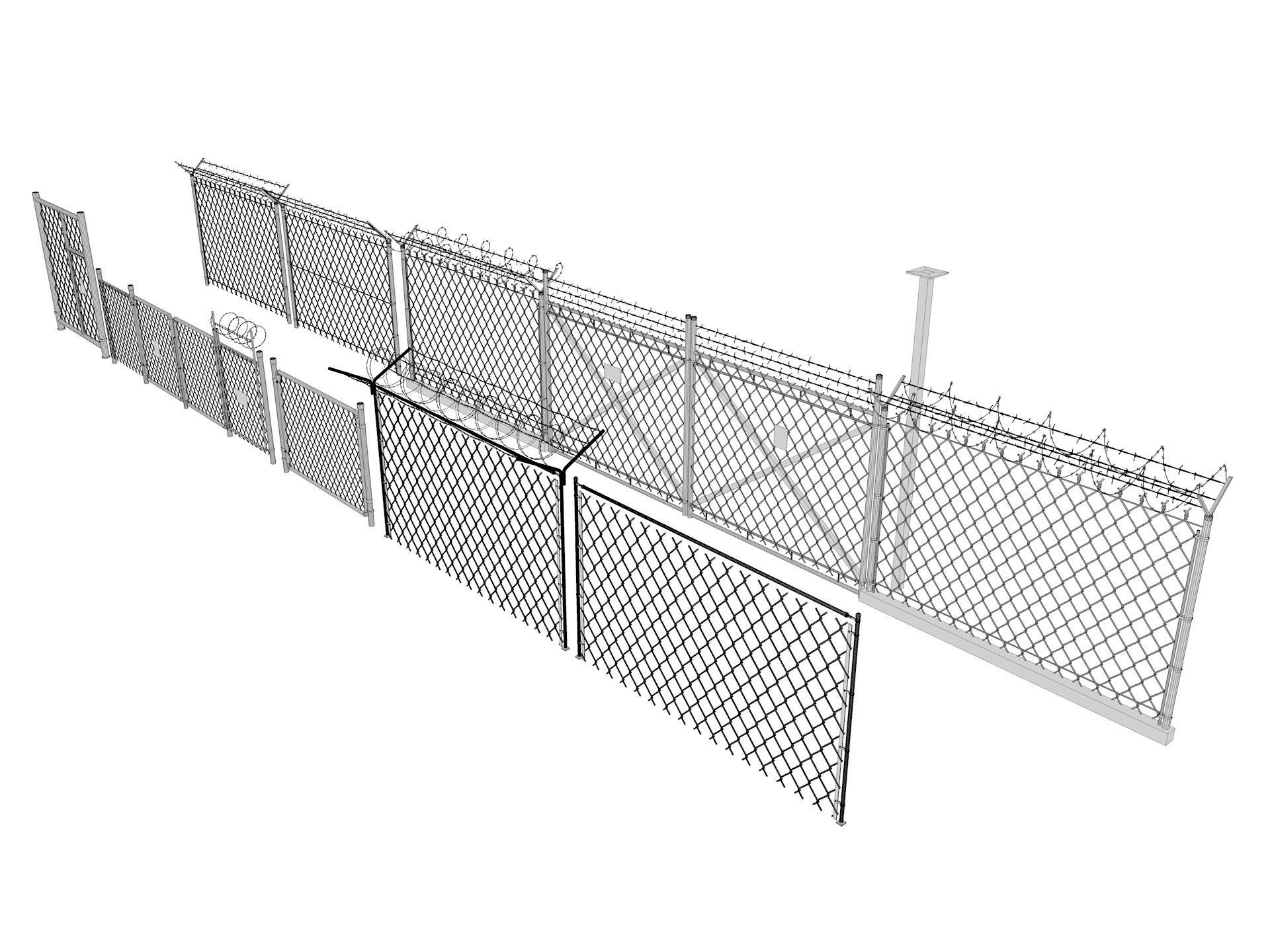 Barbed Wire fence collection 3D model_2