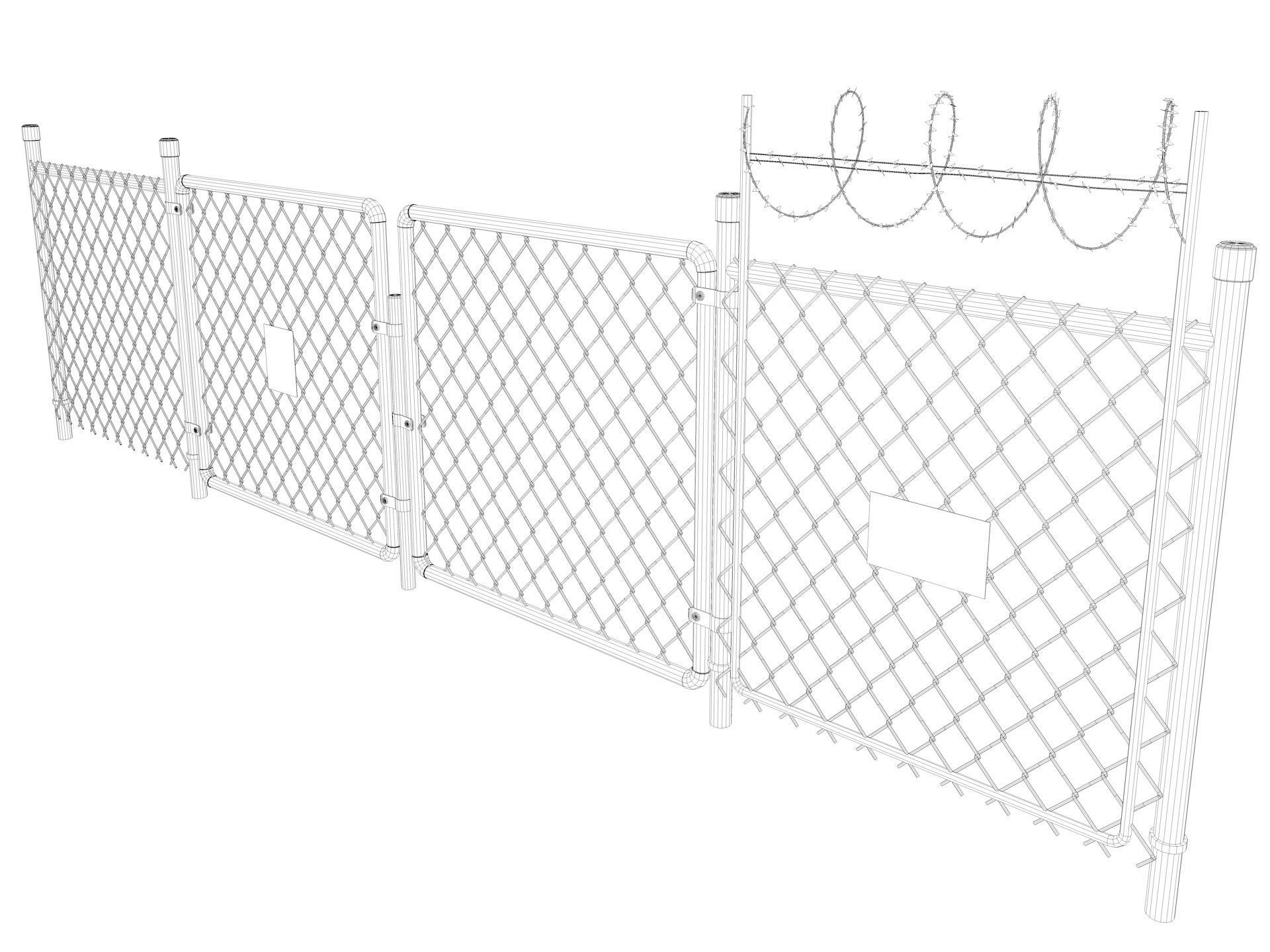 Barbed Wire fence collection 3D model_25