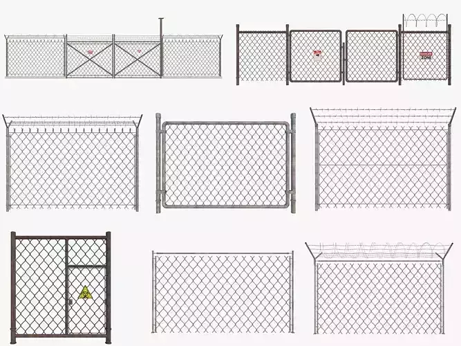Barbed Wire fence collection 3D model