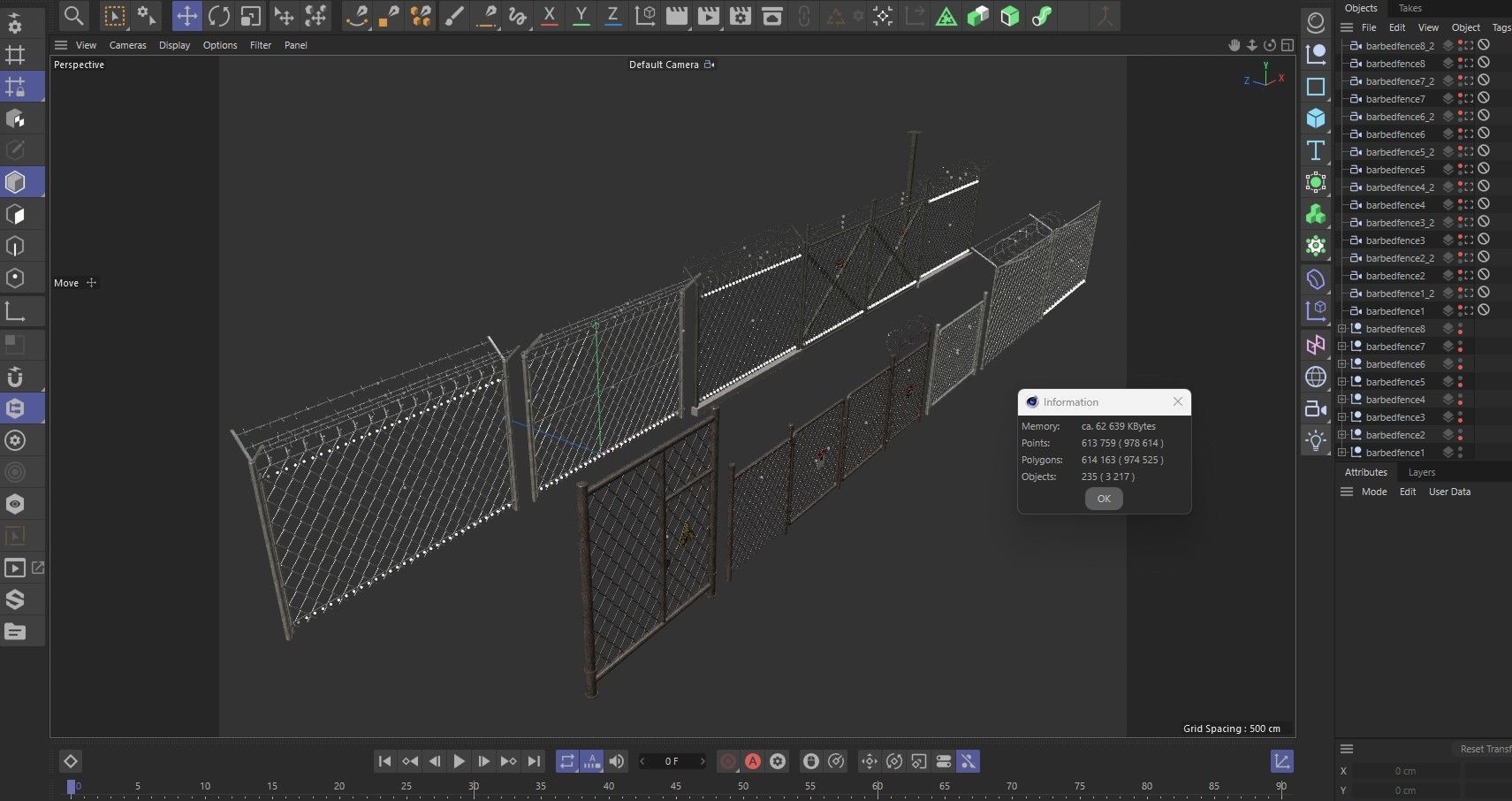 Barbed Wire fence collection 3D model_3