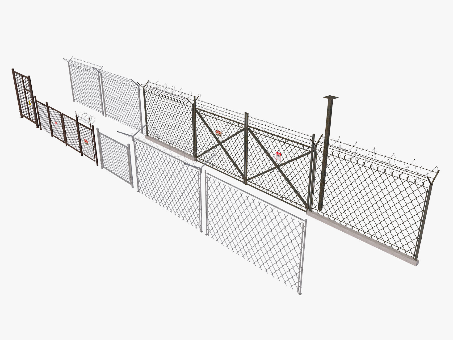 Barbed Wire fence collection 3D model_1