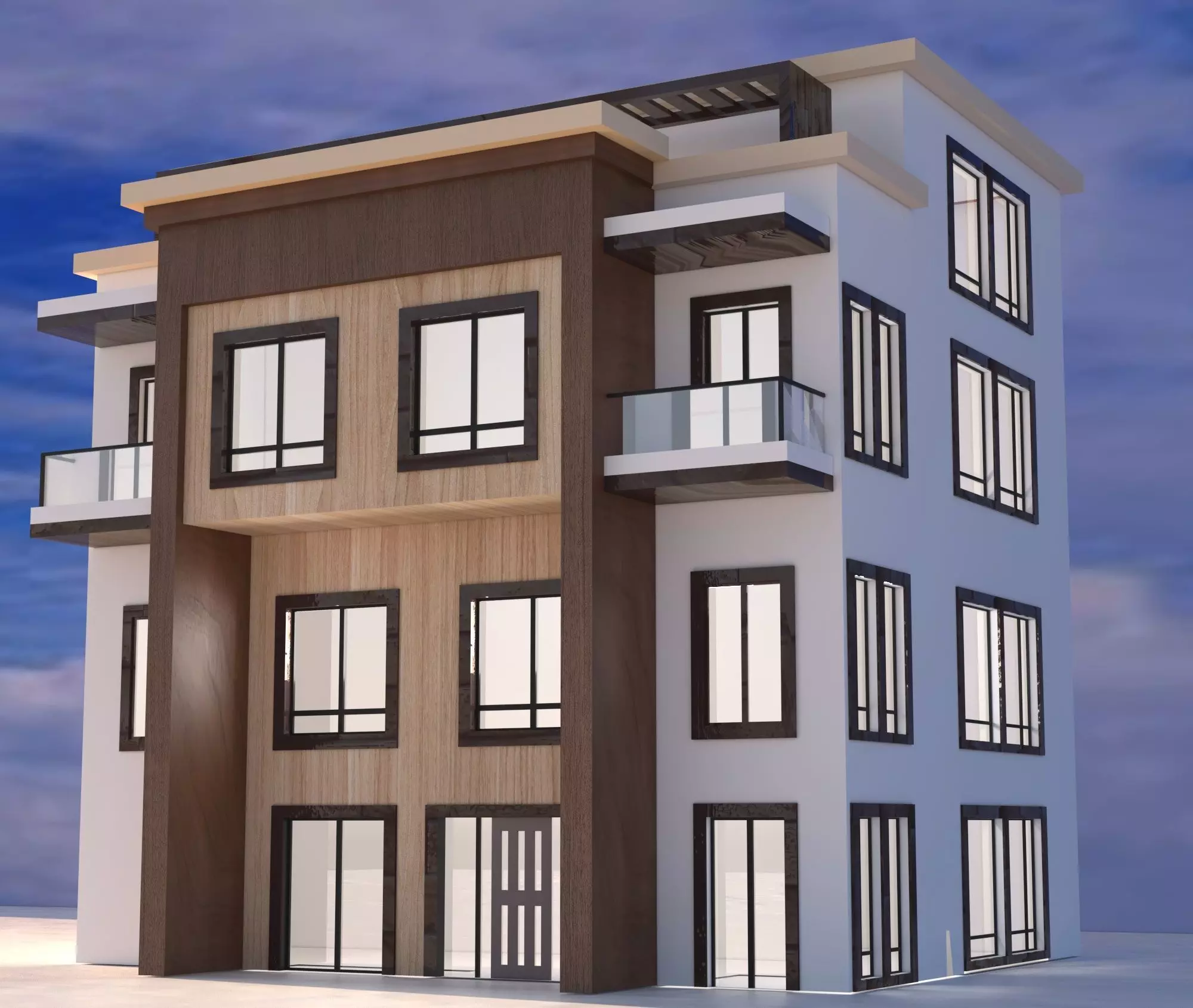house modern with balconies and windows Free 3D model_0