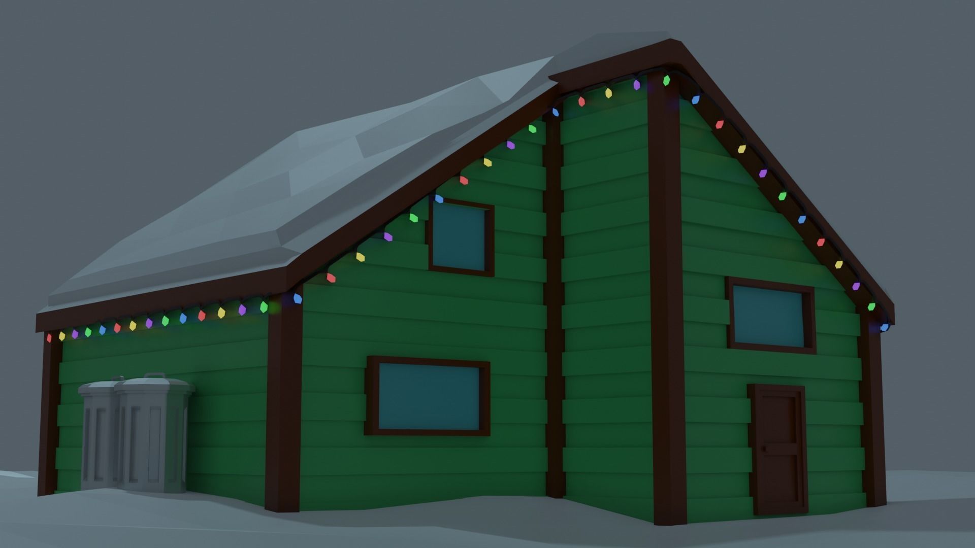 Christmas Suburb Game Ready Houses Low-poly 3D model_19