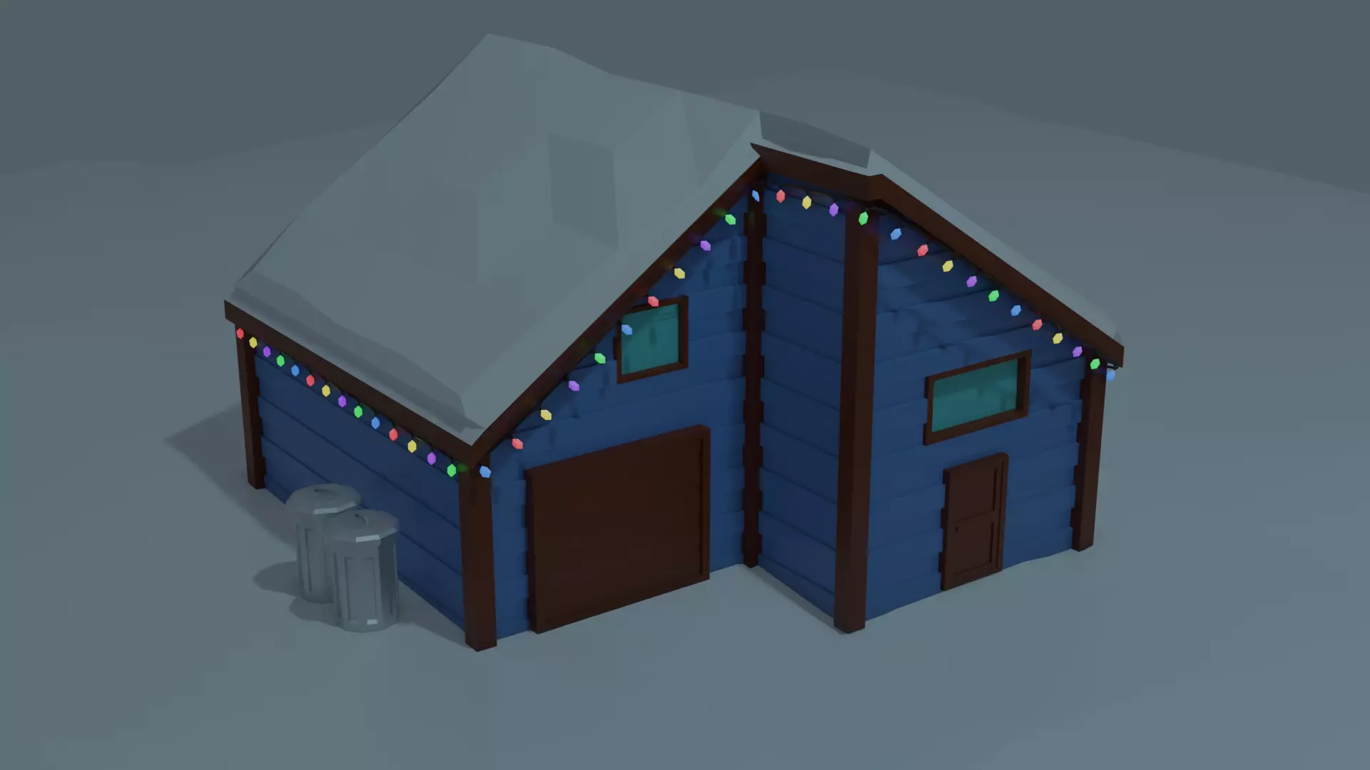 Christmas Suburb Game Ready Houses Low-poly 3D model_0