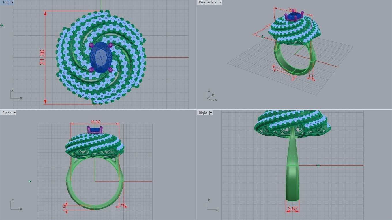 Rotating diamond ring 3D print model_4